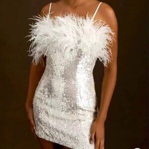 Audrey Adele Adelaide Sequin Feather Dress (Anthropologie)